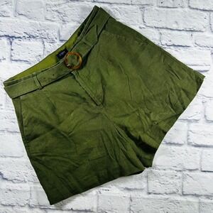 J Crew Factory Womens Olive Green Belted Linen Blend Lined Shorts Size 6